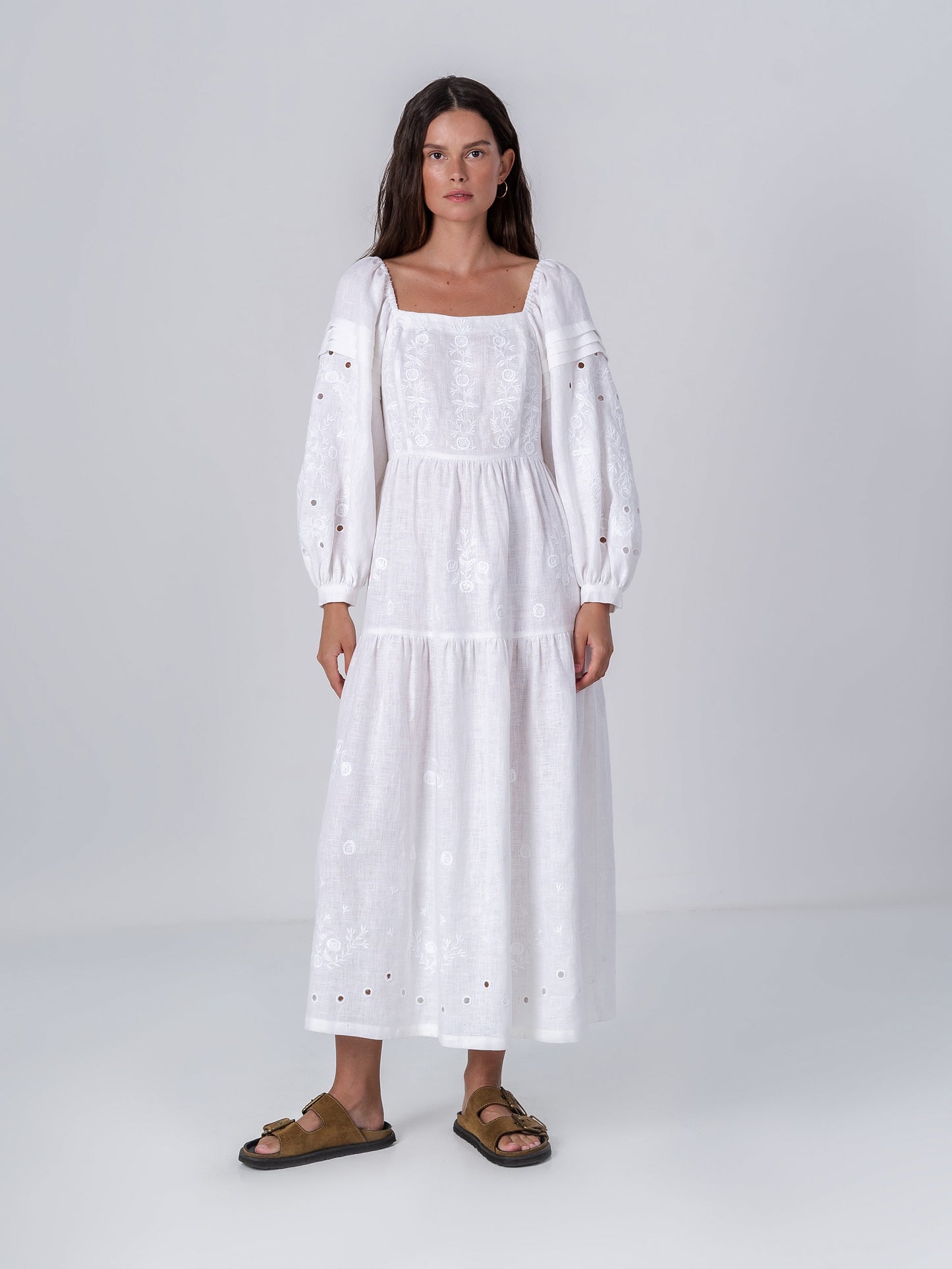 White linen embroidered dress Myt ETNODIM