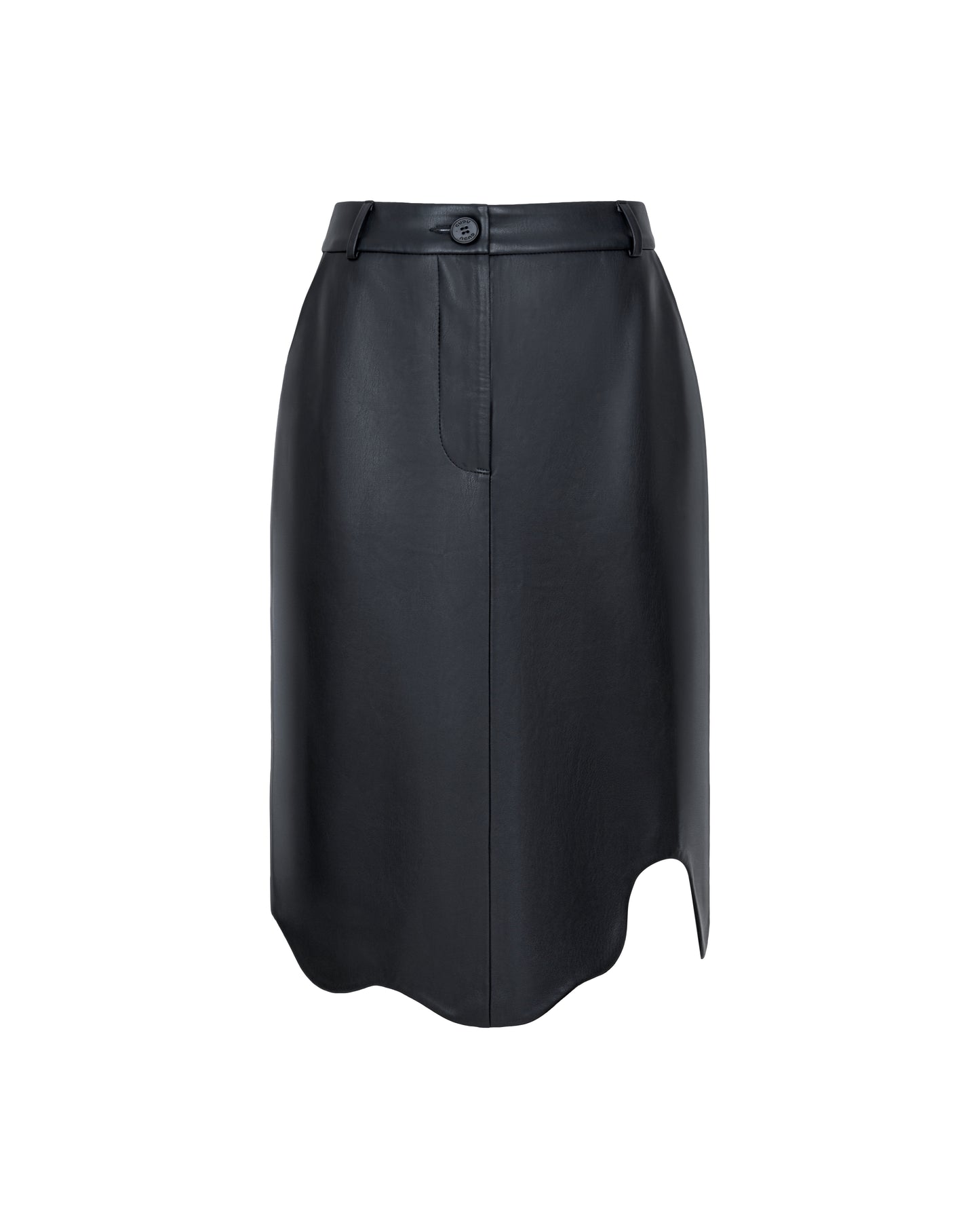 SKIRT #03 — Faux Leather Wave Hem Midi Skirt GUDU