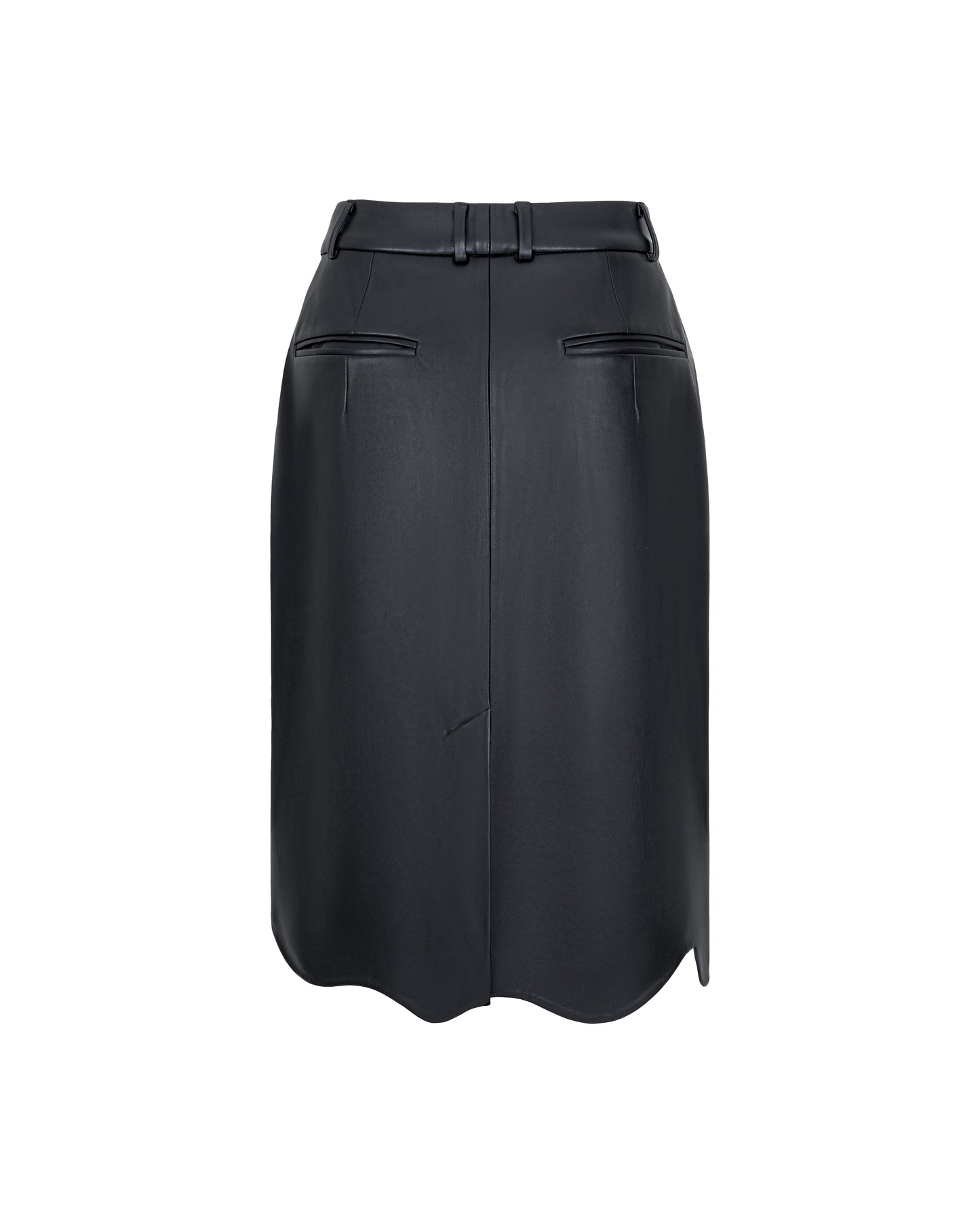 SKIRT #03 — Faux Leather Wave Hem Midi Skirt GUDU