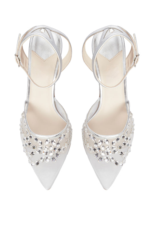 Silvia silver sandals with crystal embroidery LOOKIE ATELIER