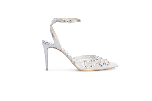 Silvia silver sandals with crystal embroidery LOOKIE ATELIER