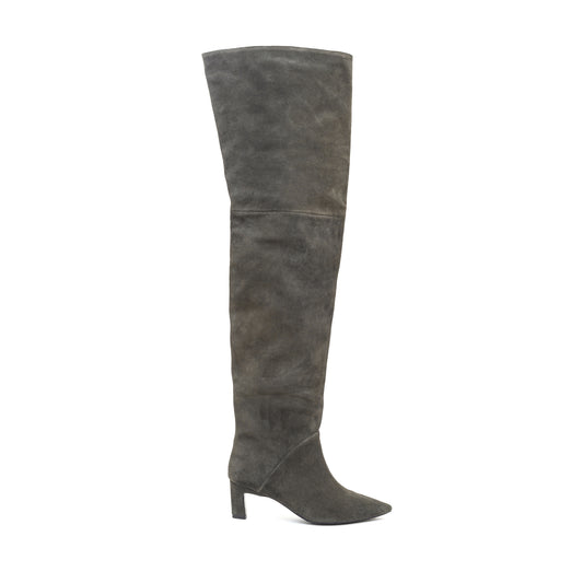 Tracy Long khaki suede thigh-high boots LOOKIE ATELIER
