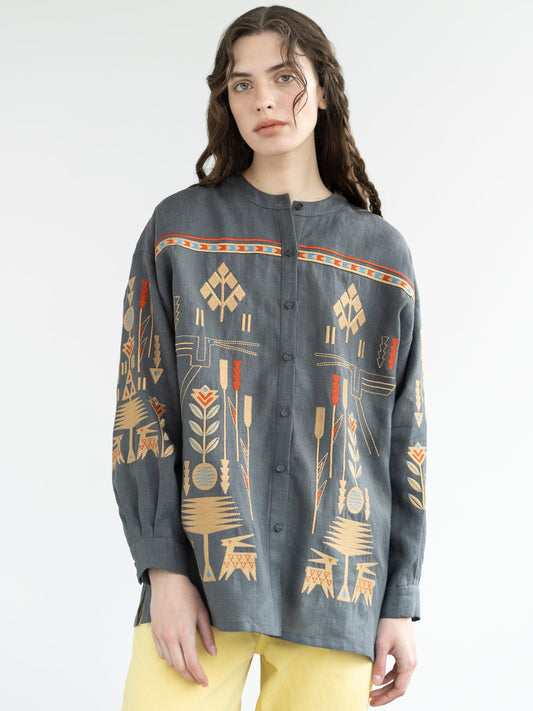 Linen shirt with embroidery Saenko ETNODIM
