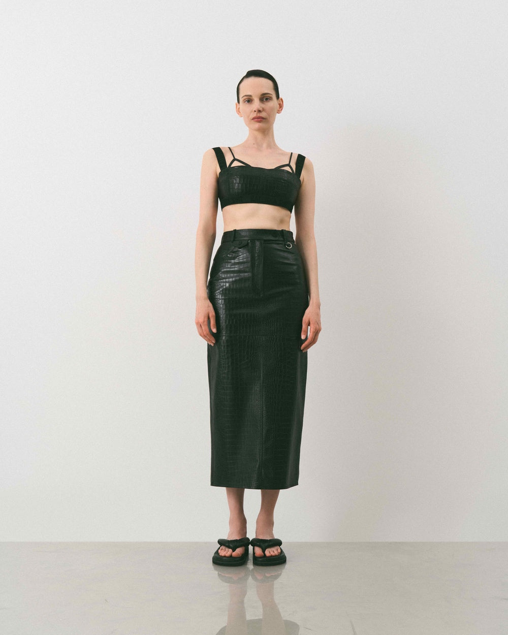 CROCO MIDI LEATHER SKIRT KATERINA KVIT