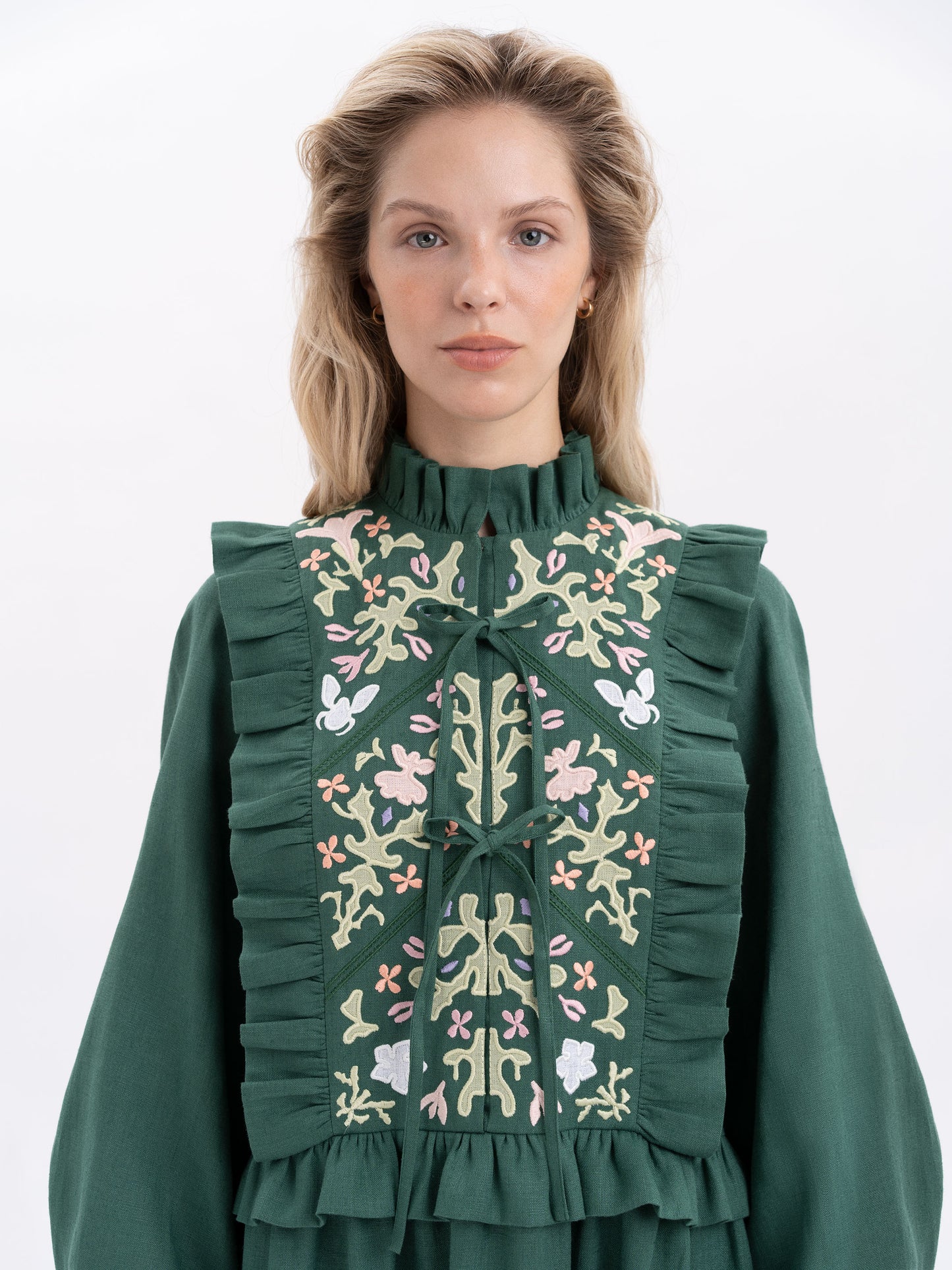 Long green dress Lastivka ETNODIM