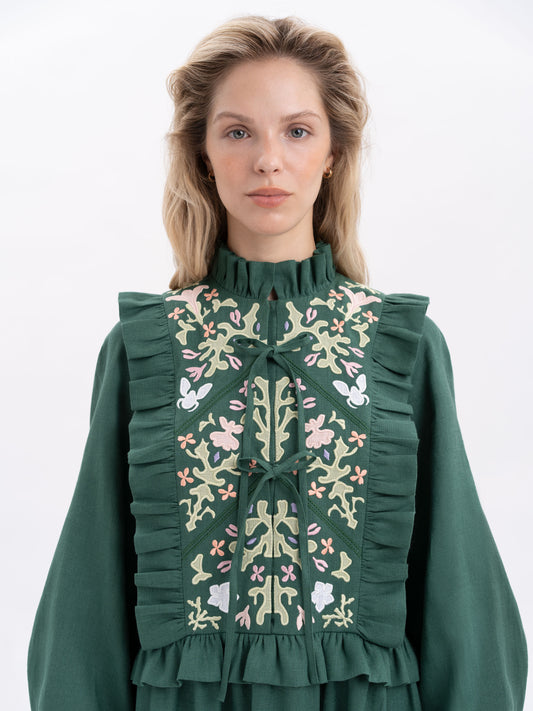 Long green dress Lastivka ETNODIM