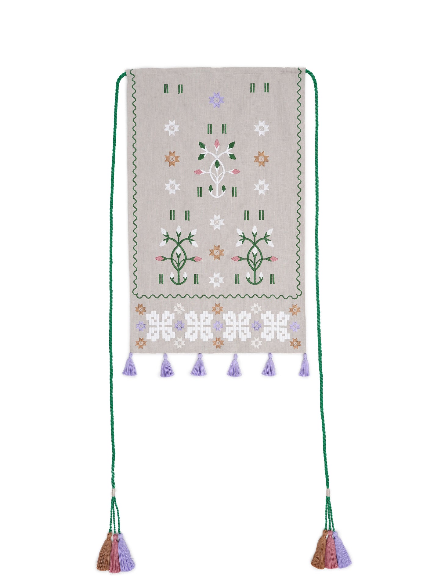 Embroidered linen apron with colored tassels Rozmay ETNODIM