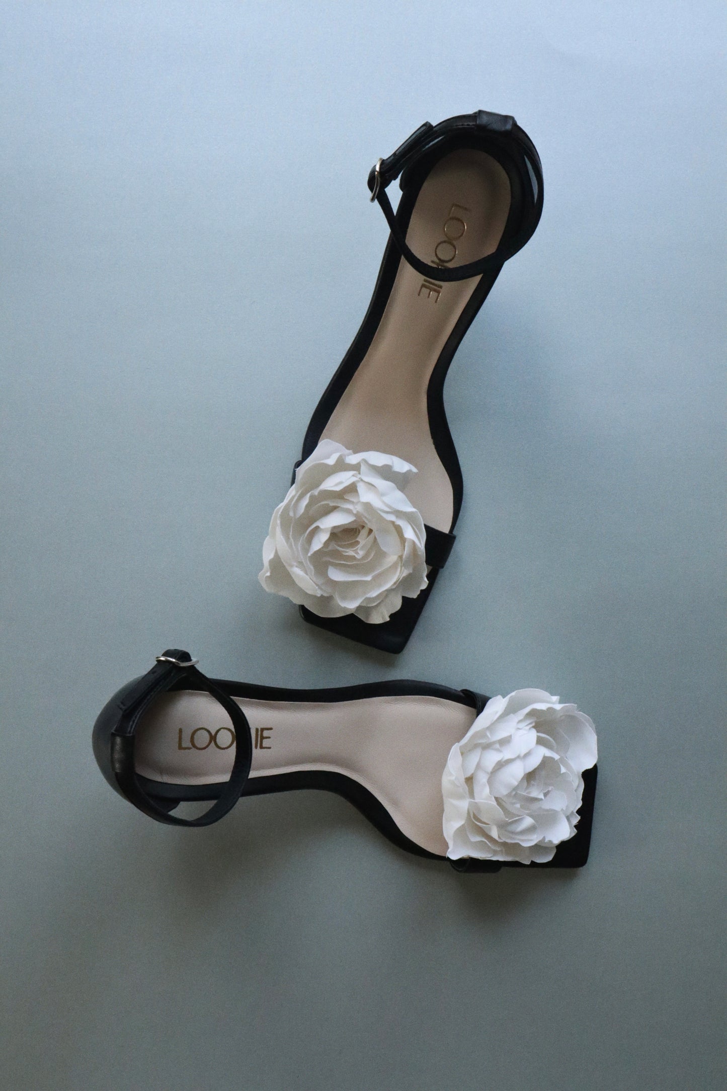 Wildrose black sandals with a removable satin rose LOOKIE ATELIER