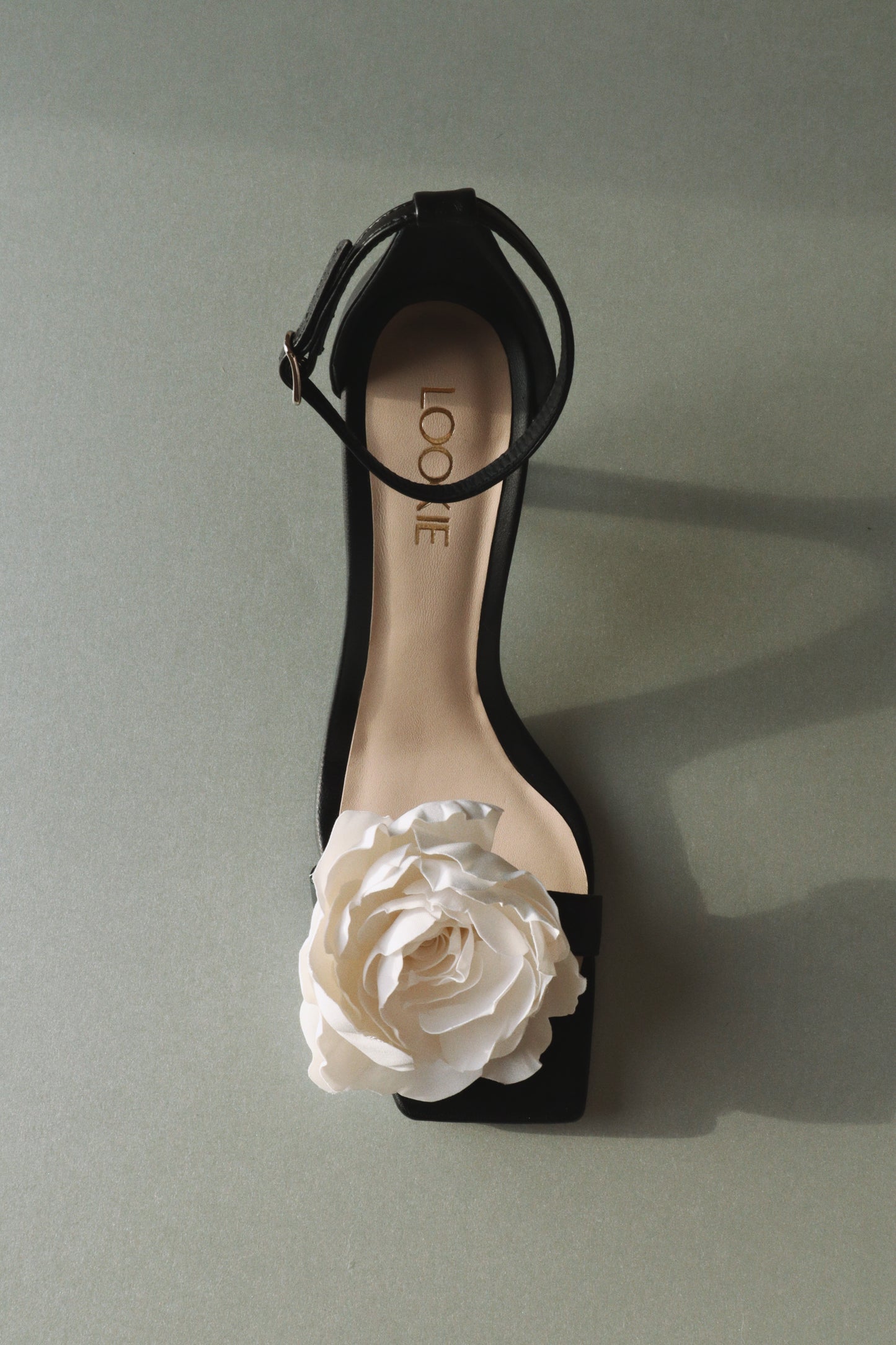 Wildrose black sandals with a removable satin rose LOOKIE ATELIER