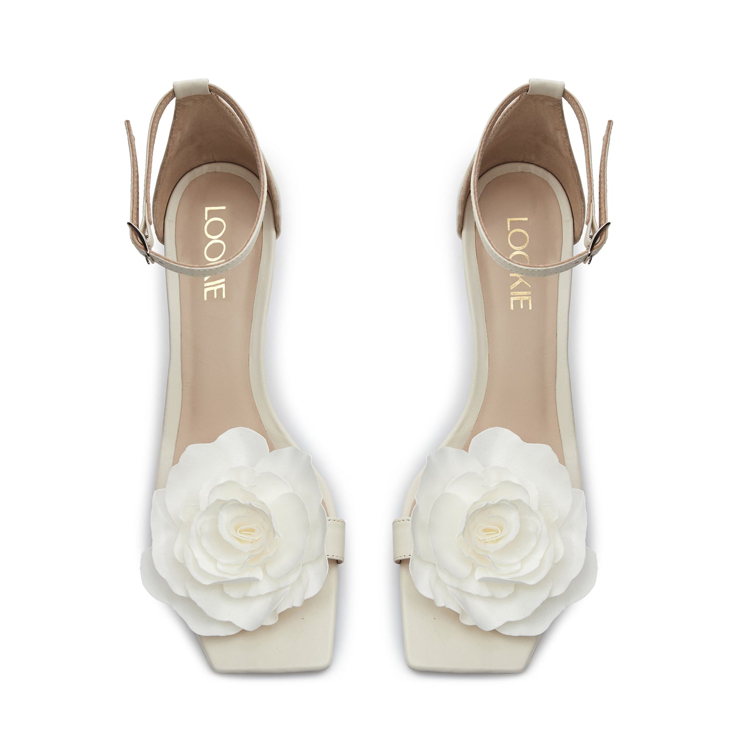 Wildrose milky sandals with a removable satin rose LOOKIE ATELIER
