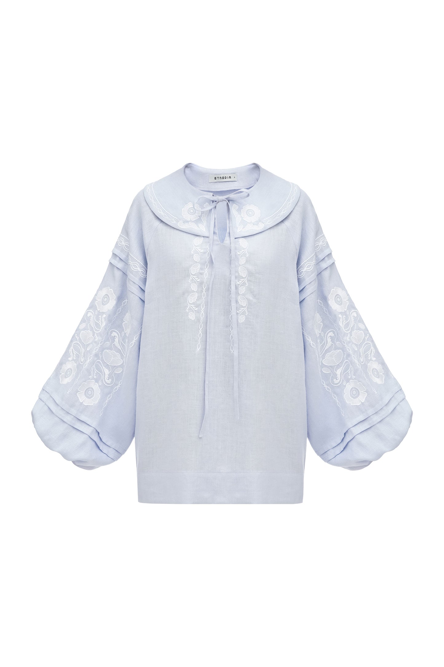 Soft blue shirt with white embroidery Dnipryana ETNODIM