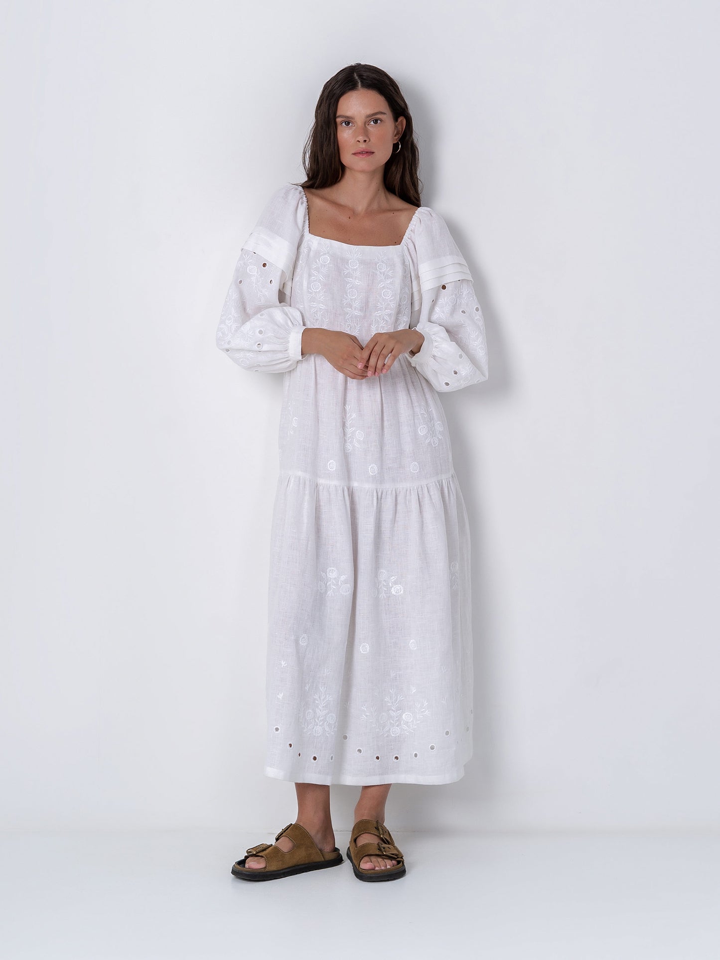 White linen embroidered dress Myt ETNODIM
