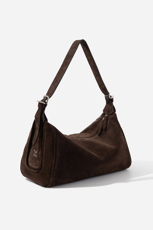 YANA BAG 37 brown suede bag KACHOROVSKA, front 3/4 view