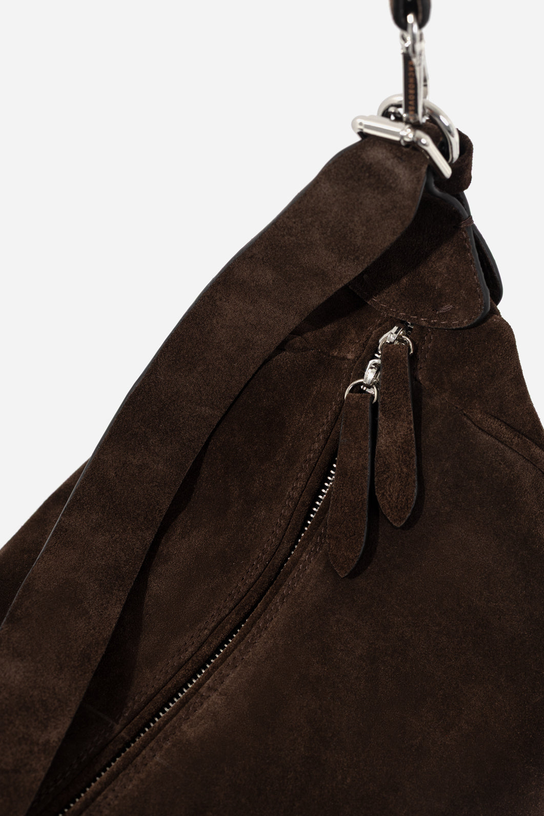 YANA BAG 37 brown suede bag KACHOROVSKA, top-down view with zipper