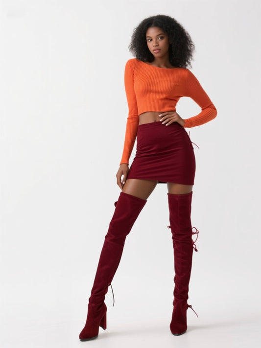 Scarlet Suede Over-The-Knee Boots Heel  STUART WEITZMAN (Pre-Owned)