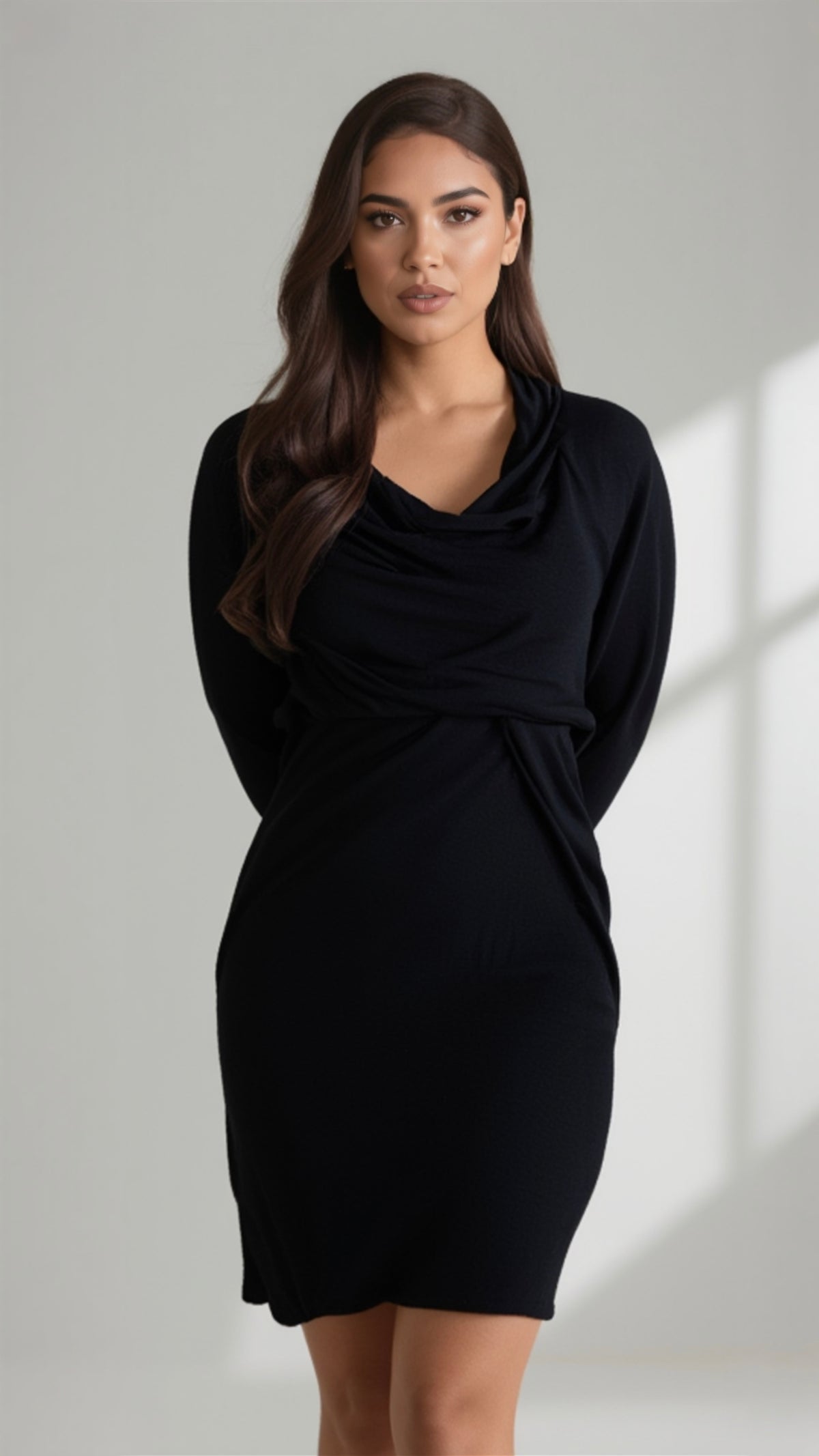Black Draped Long Sleeve Dress ROQUE (Pre-Owned)