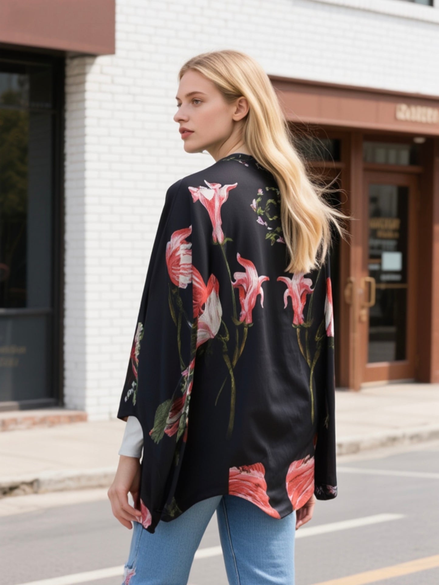 Black Silk Floral Kimono ALEXANDER MCQUEEN (Pre-Owned)