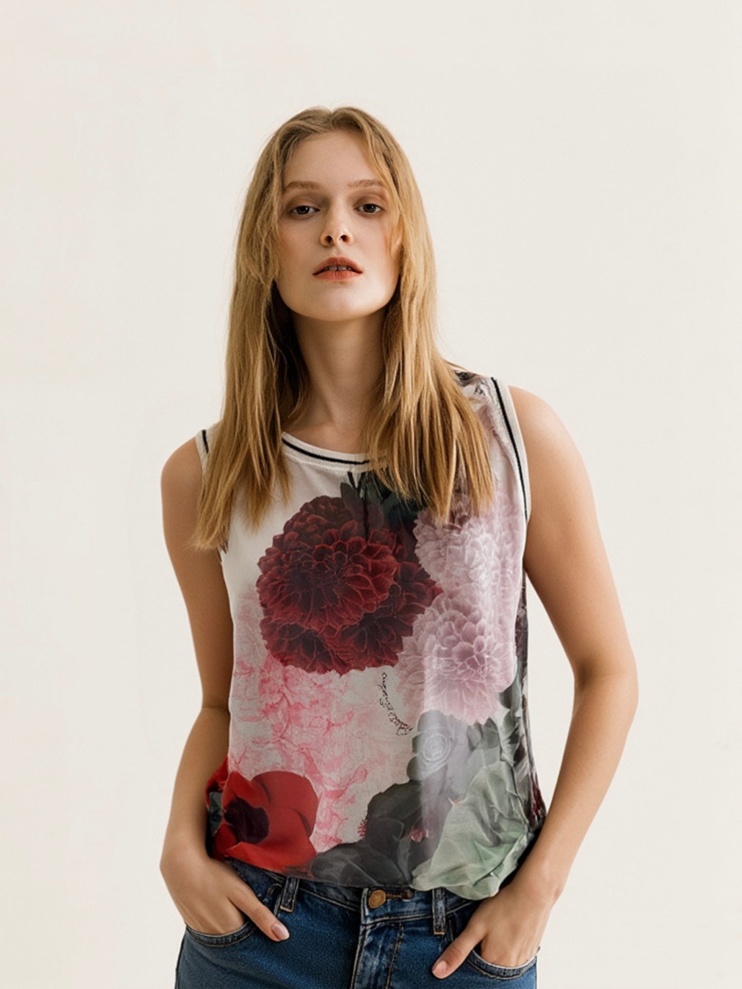 Floral Print Sleeveless Top – Sheer Lightweight GAËLLE BONHEUR PARIS (Pre-Owned)
