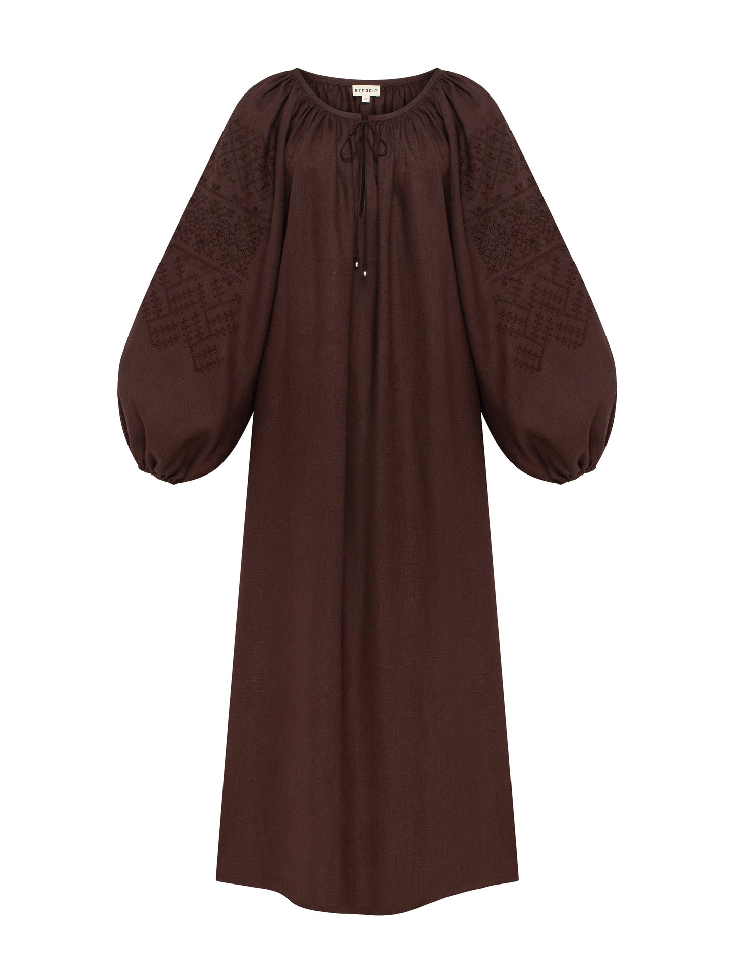 Brown embroidered dress Velina ETNODIM