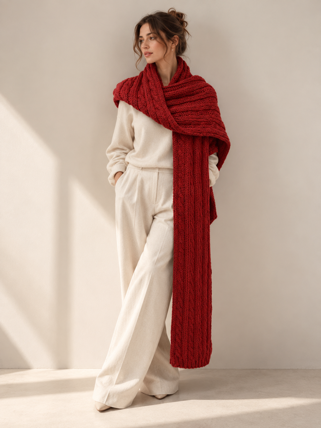 Red Cable-Knit Scarf PRADA (Pre-Owned)