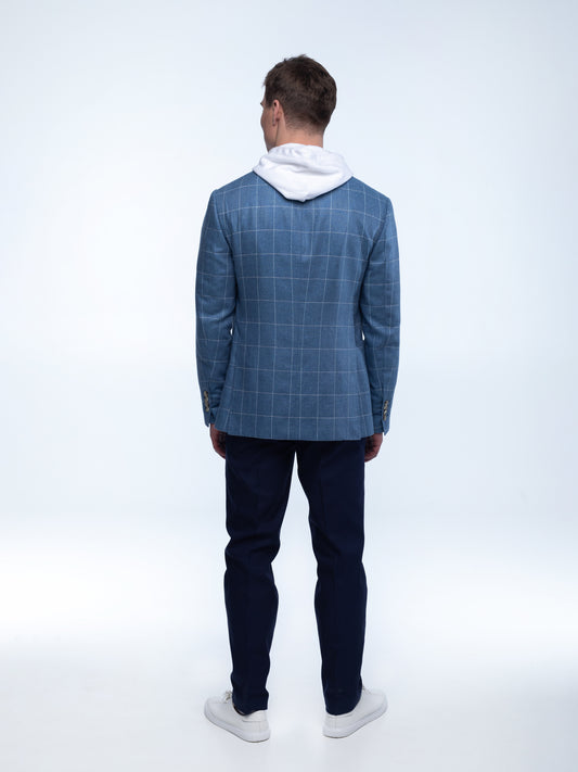 Blue double-breasted checked blazer INDPOSHIV
