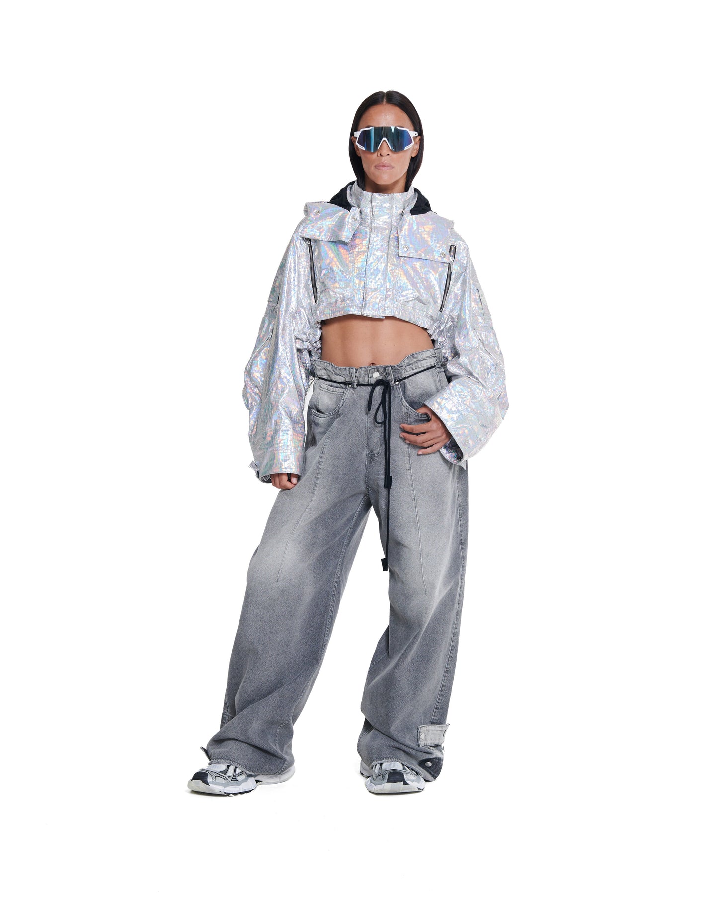 HOLOGRAPHIC CROPPED PARACHUTE JACKET THEO