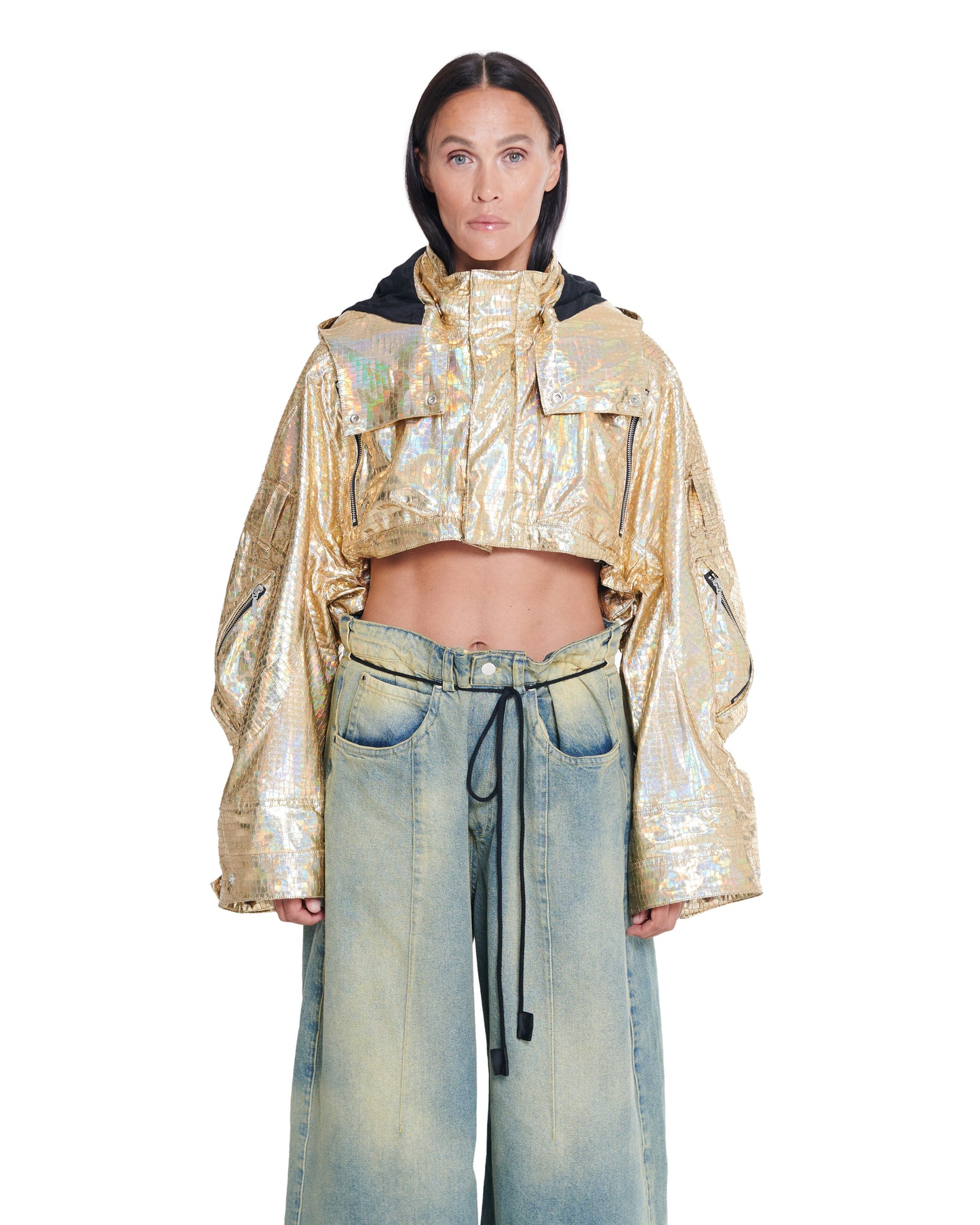 HOLOGRAPHIC CROPPED PARACHUTE JACKET THEO