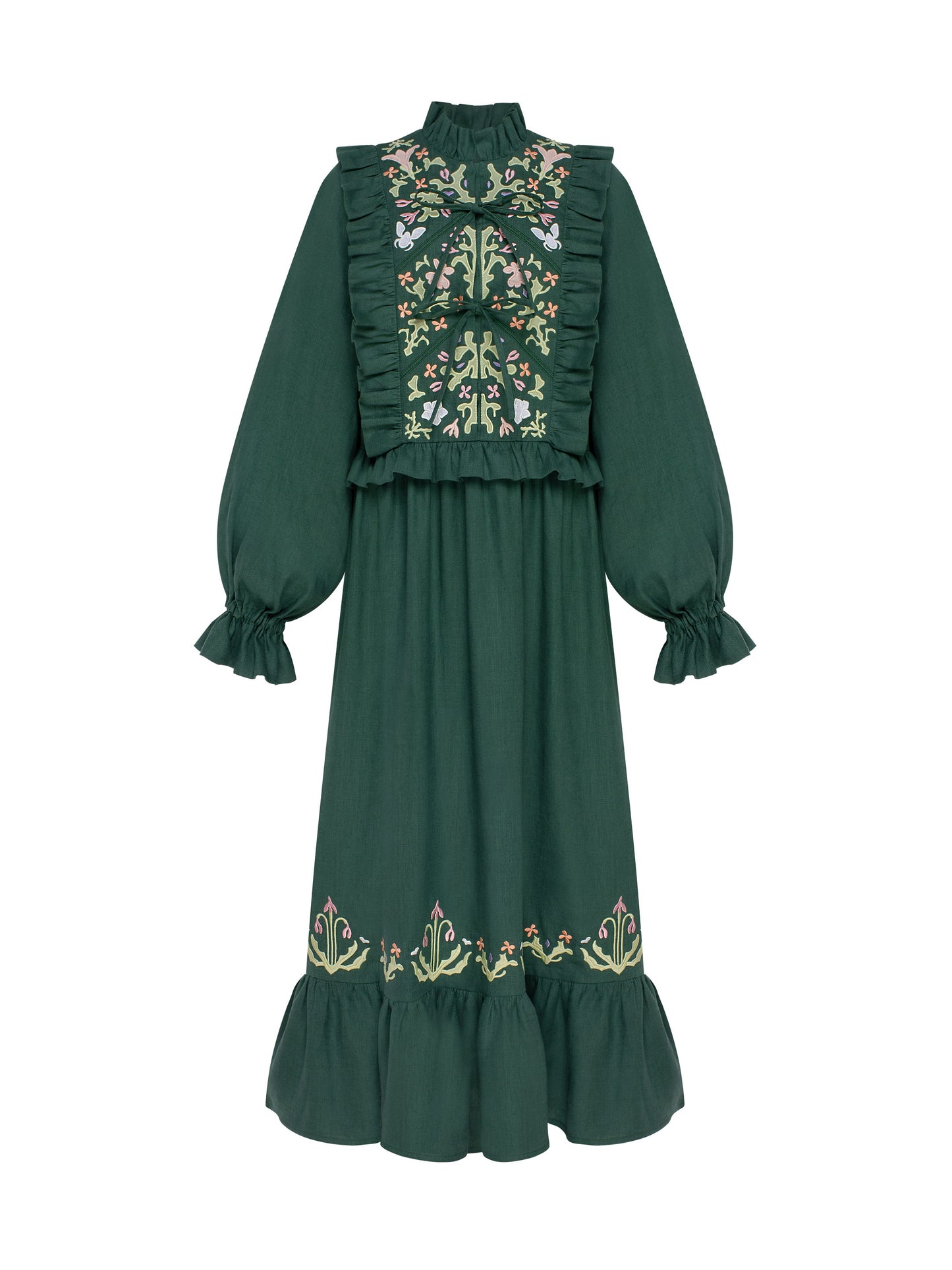 Long green dress Lastivka ETNODIM