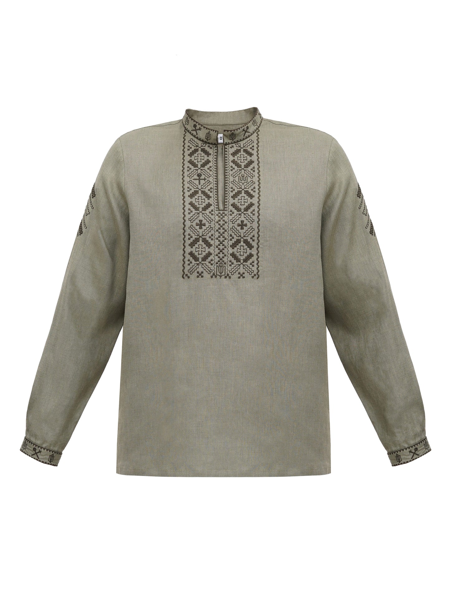 Khaki linen embroidered shirt for men Vidsich Khaki ETNODIM