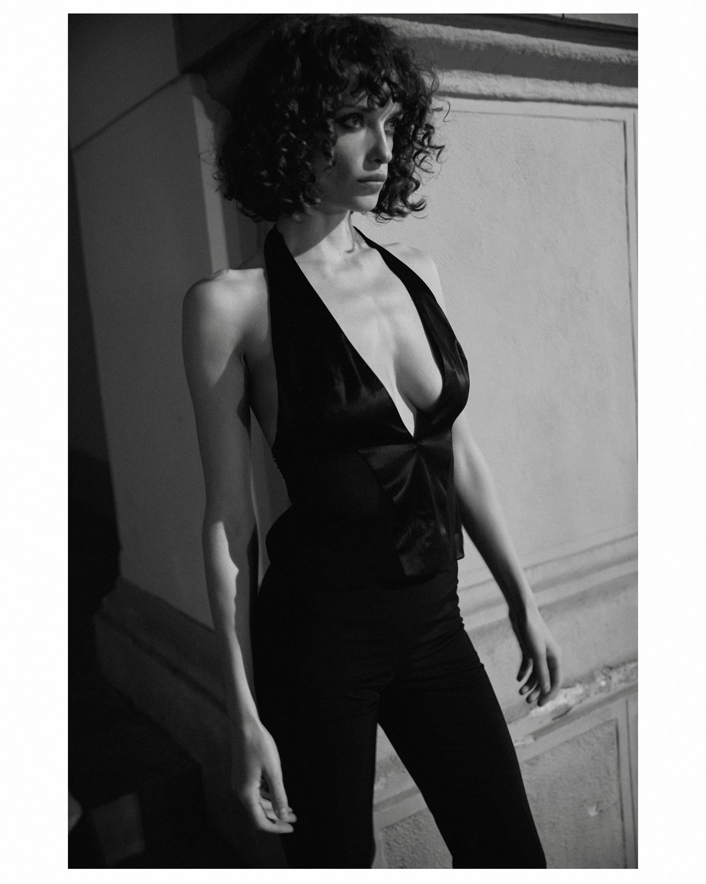Black silk top with an open back NOVITSKA