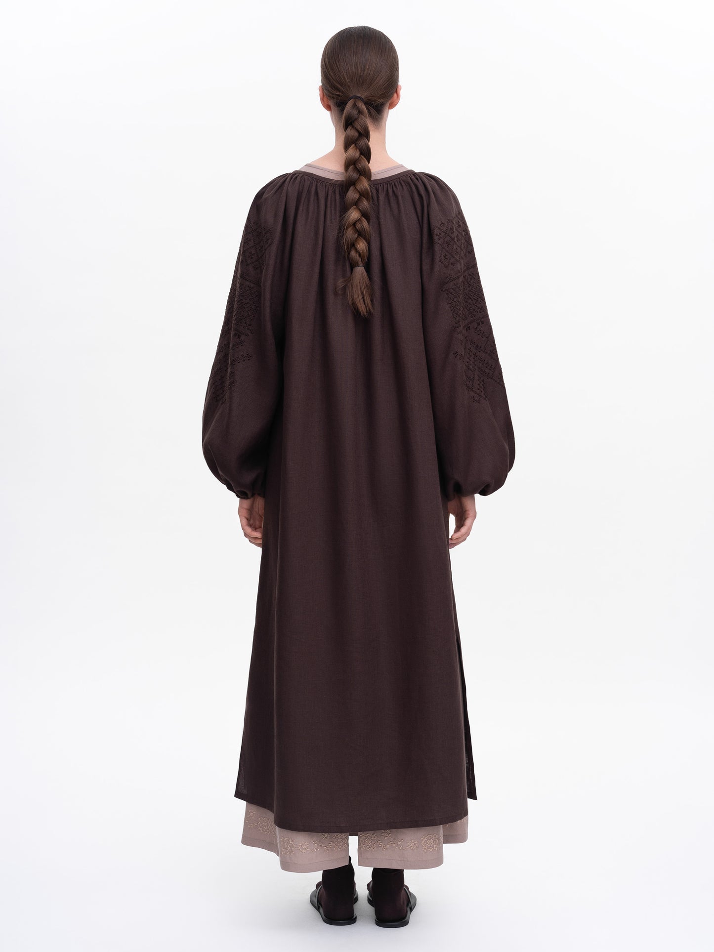 Brown embroidered dress Velina ETNODIM