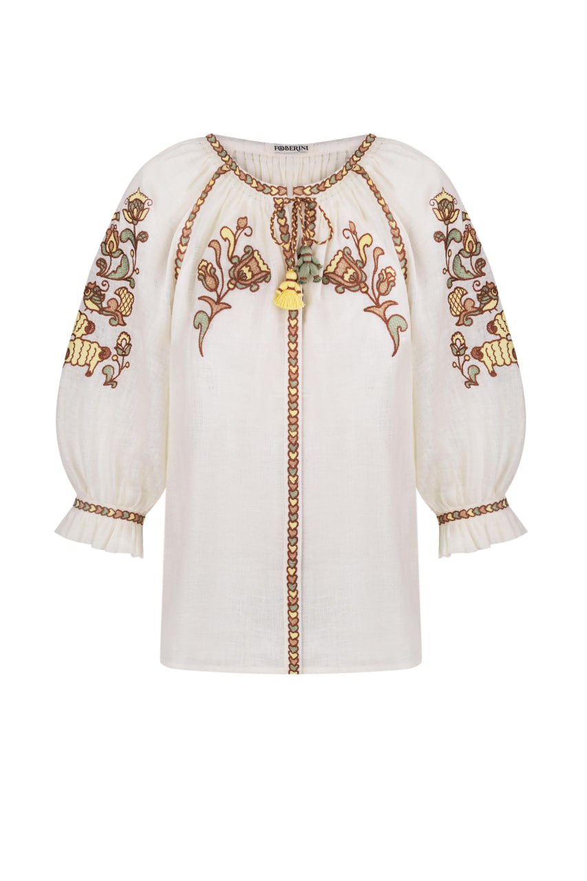 "Embroidery history" beige blouse  FOBERINI