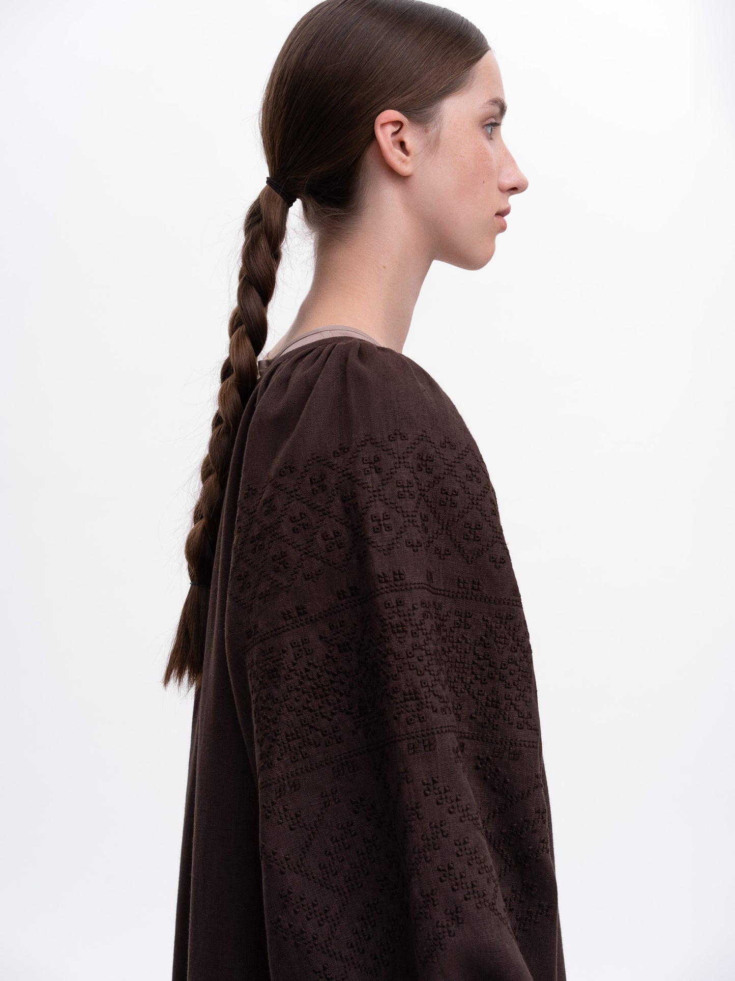 Brown embroidered dress Velina ETNODIM