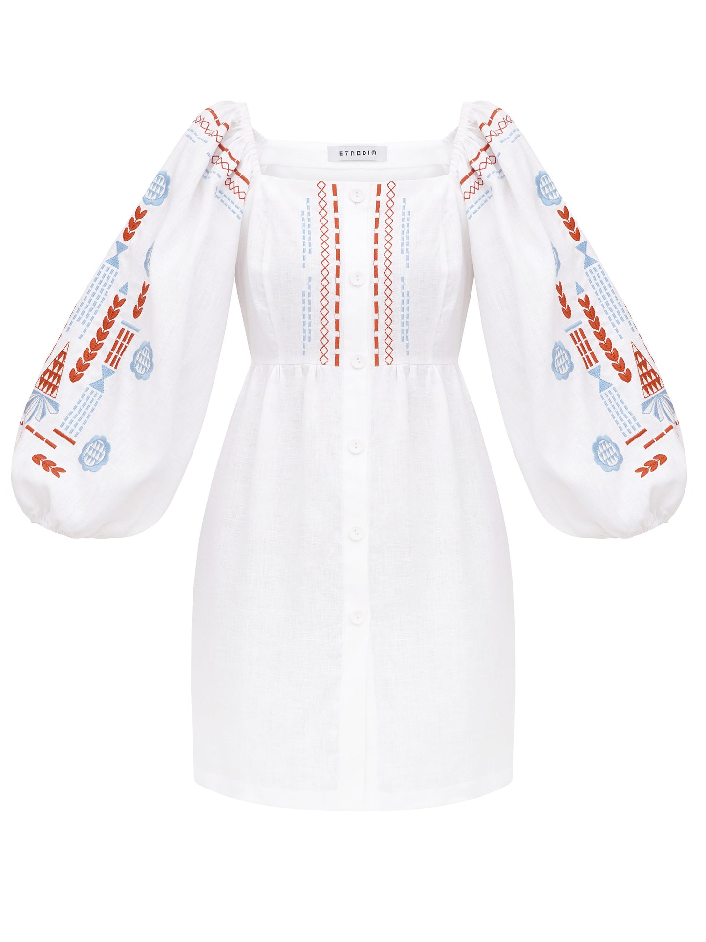 Linen embroidered dress with milk color MOZAIKA ETNODIM