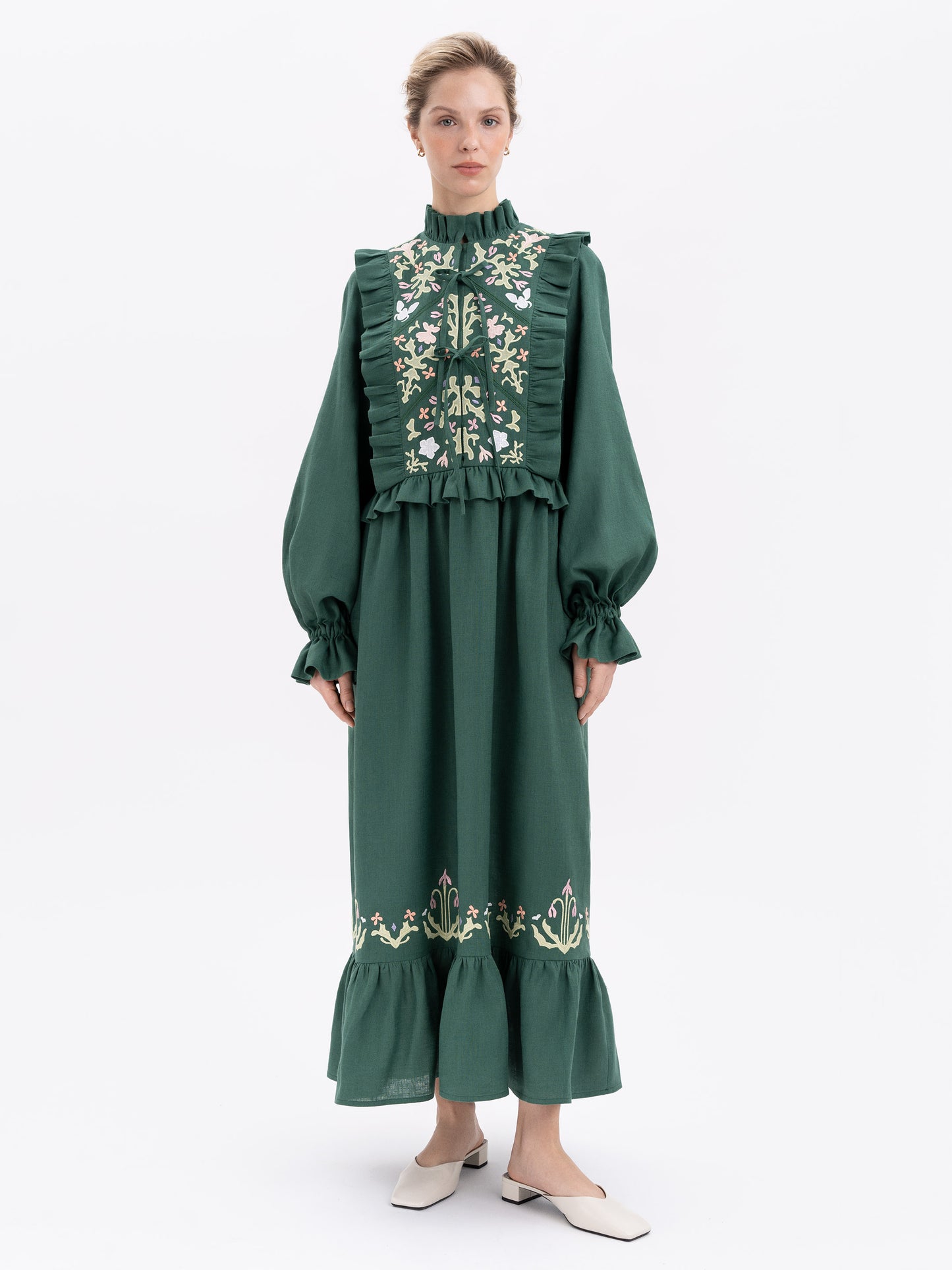 Long green dress Lastivka ETNODIM