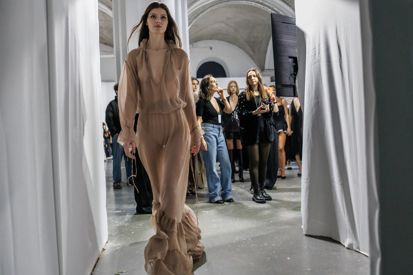 Chiffon silk beige skirt NOVITSKA