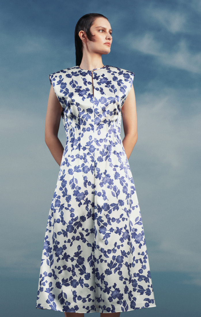 SILK MIDI DRESS WITH FLORAL PRINT ELENA REVA