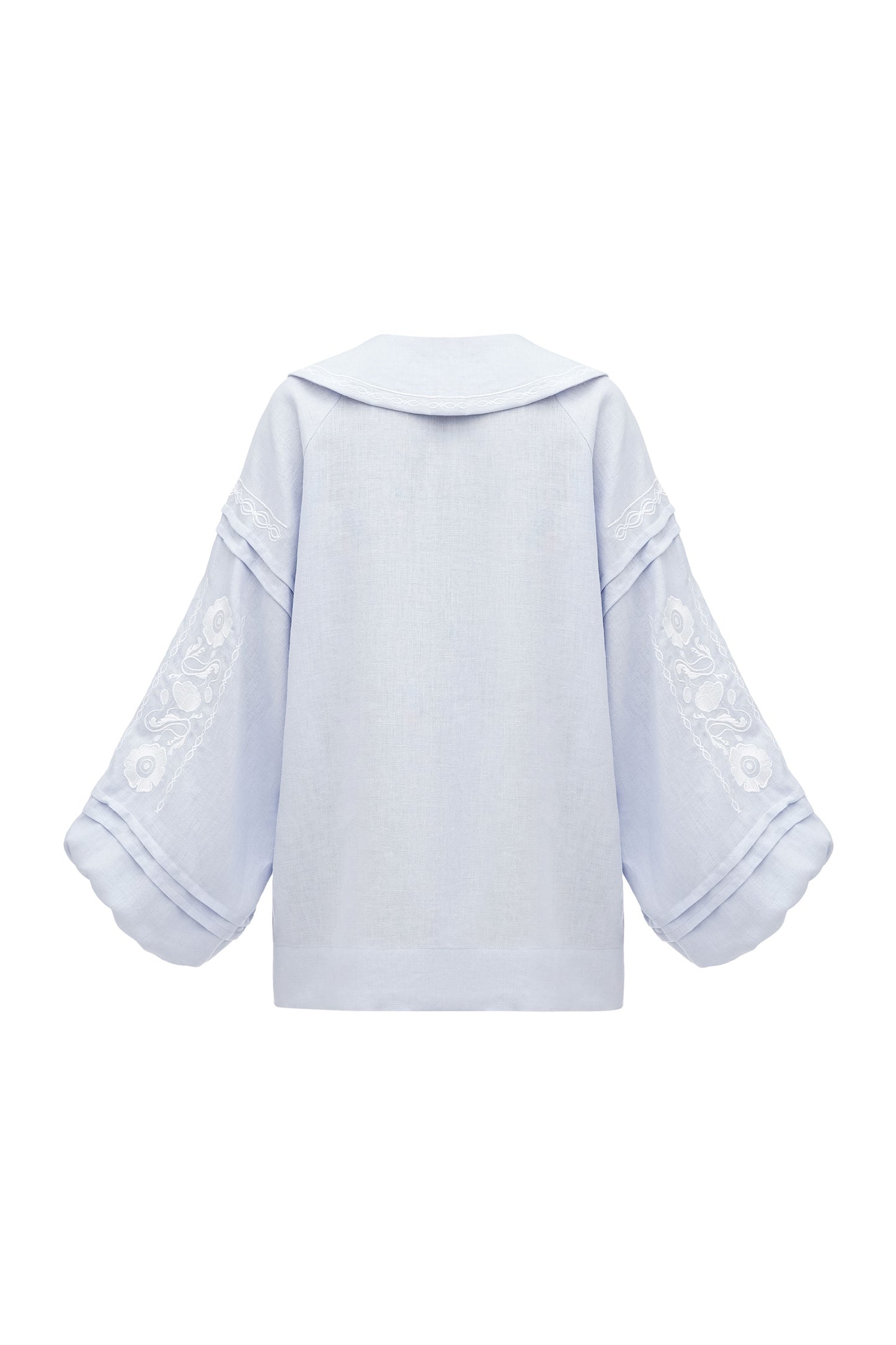 Soft blue shirt with white embroidery Dnipryana ETNODIM