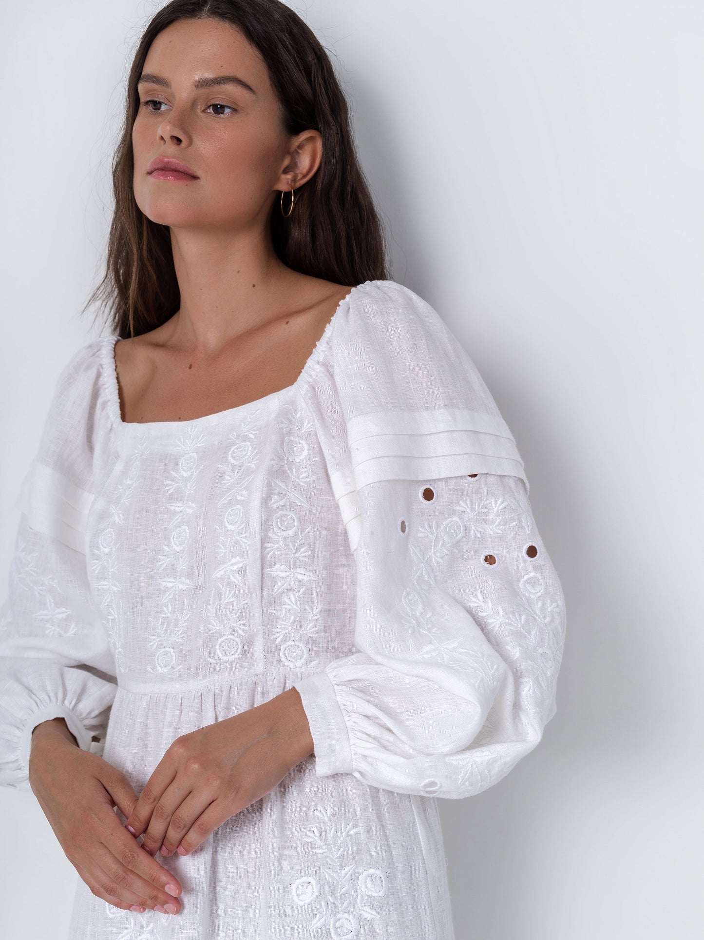 White linen embroidered dress Myt ETNODIM