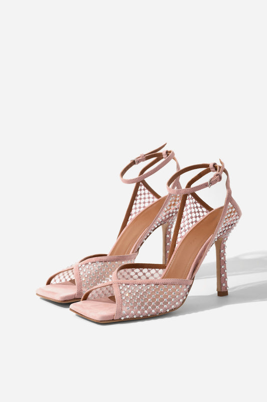 Whitney pink suede sandals with Swarovski crystals KACHOROVSKA