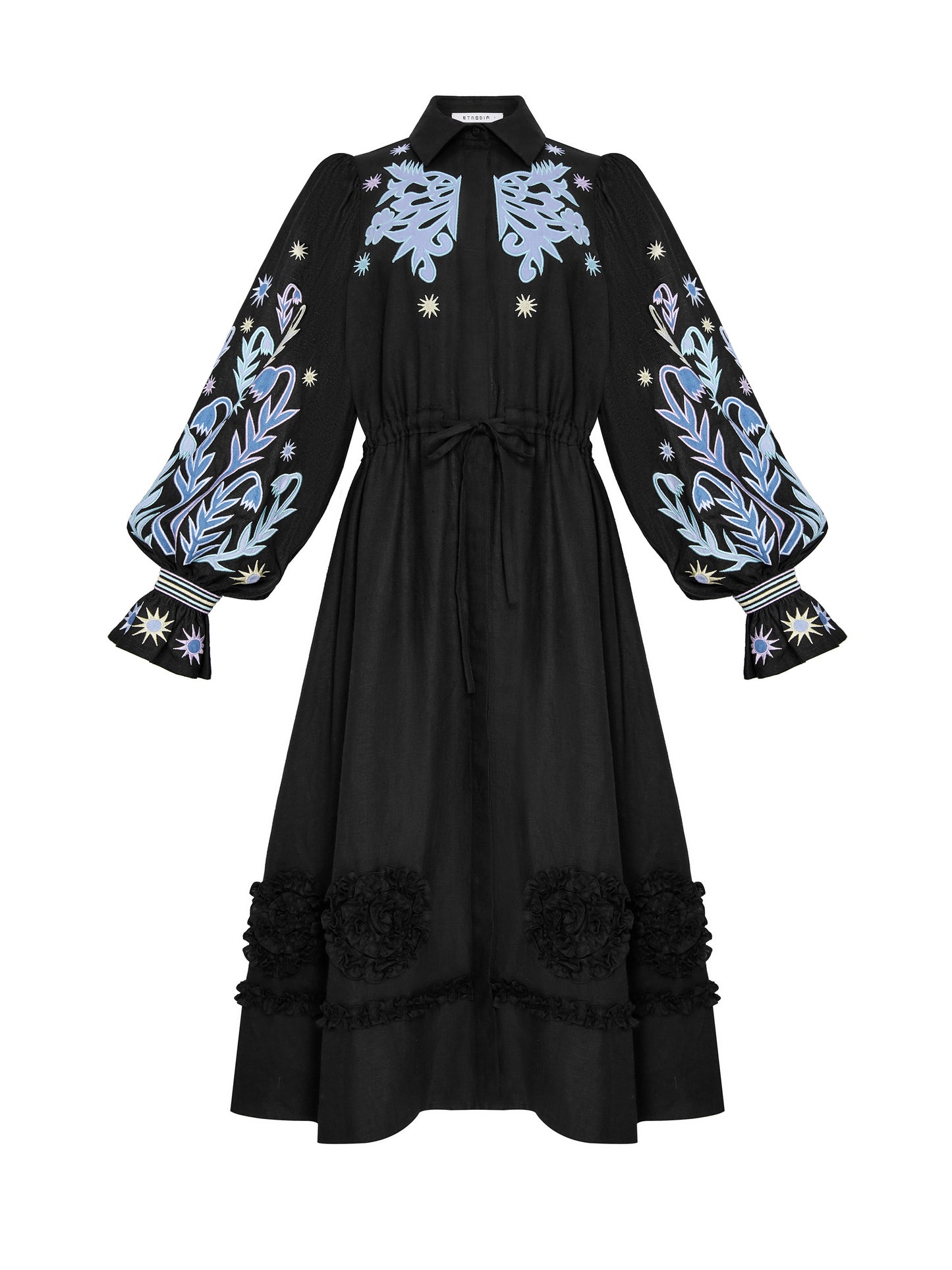 Long embroidered black dress North ETNODIM