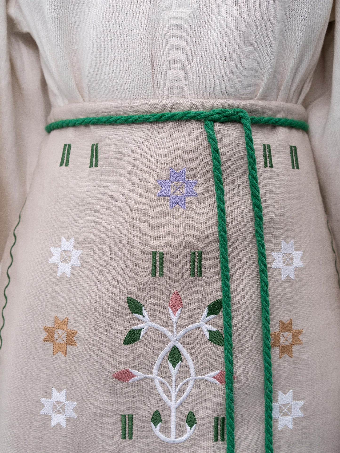 Embroidered linen apron with colored tassels Rozmay ETNODIM