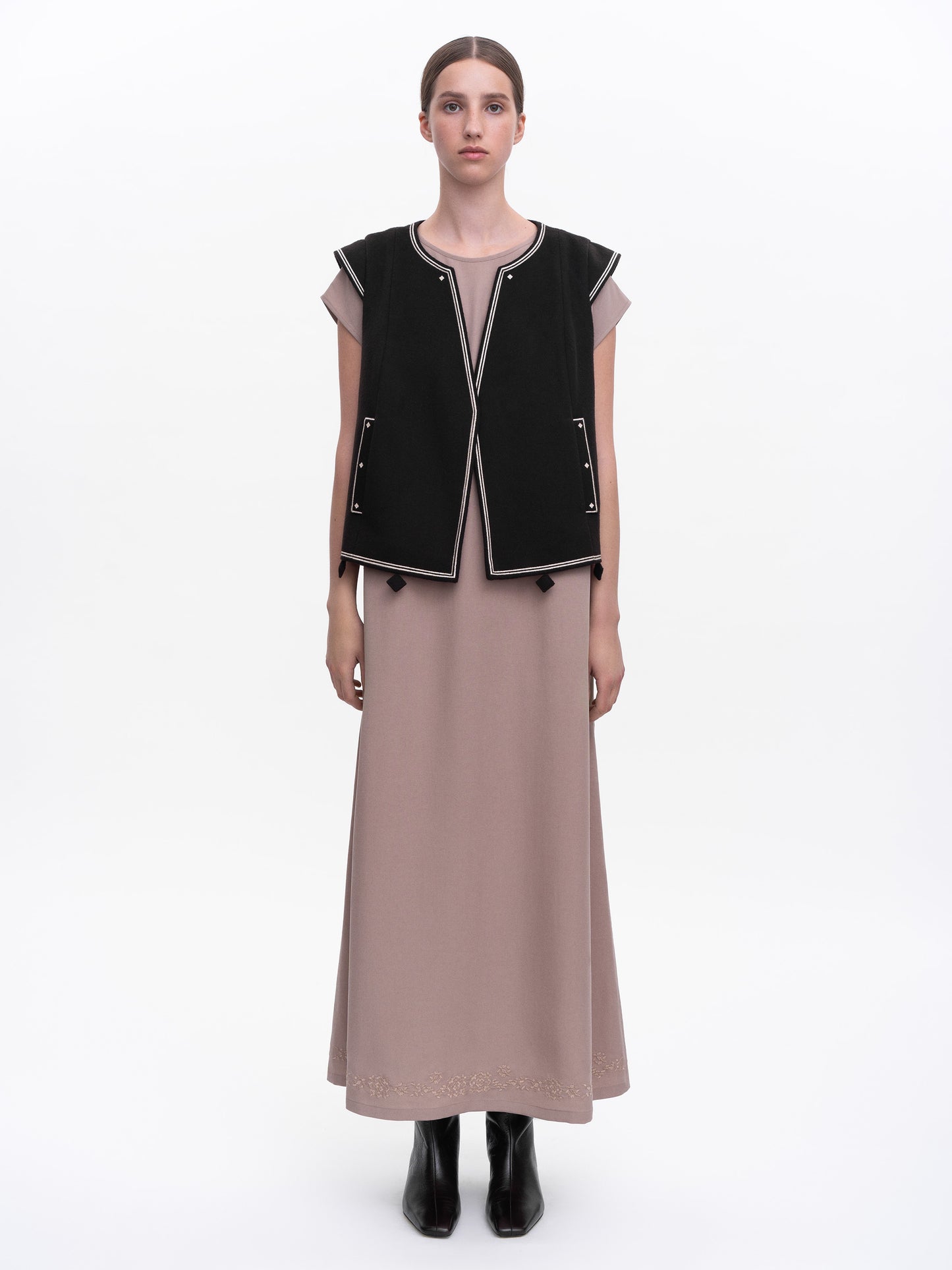 Dark brown embroidered vest Kibchyk ETNODIM