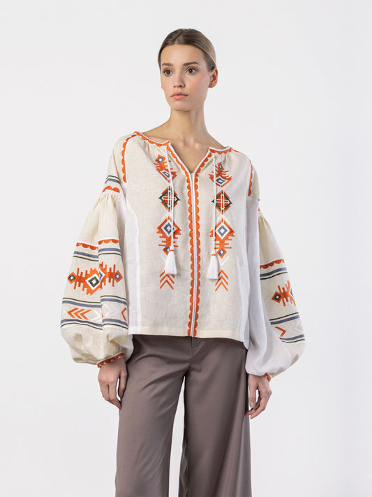 Linen embroidered shirt in boho style Pole ETNODIM