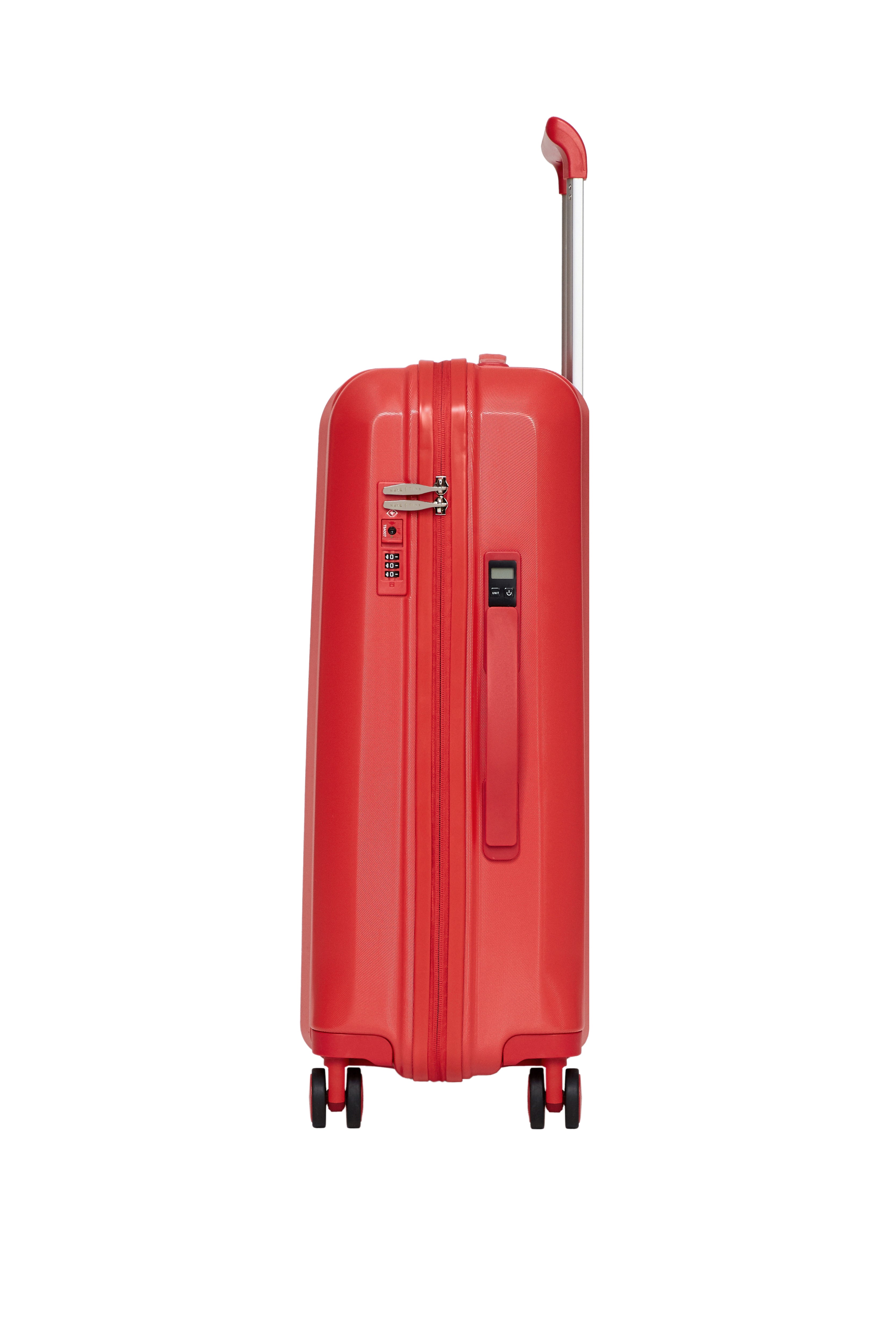 Large store red suitcase