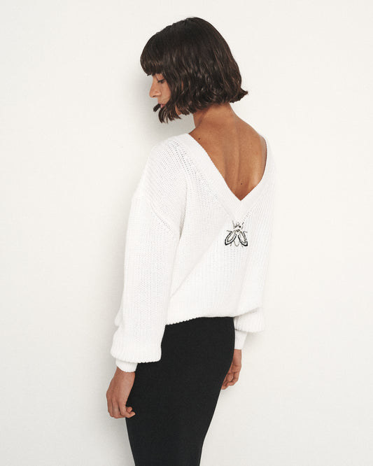 Basic cotton sweater with hand embroidery T.MOSCA