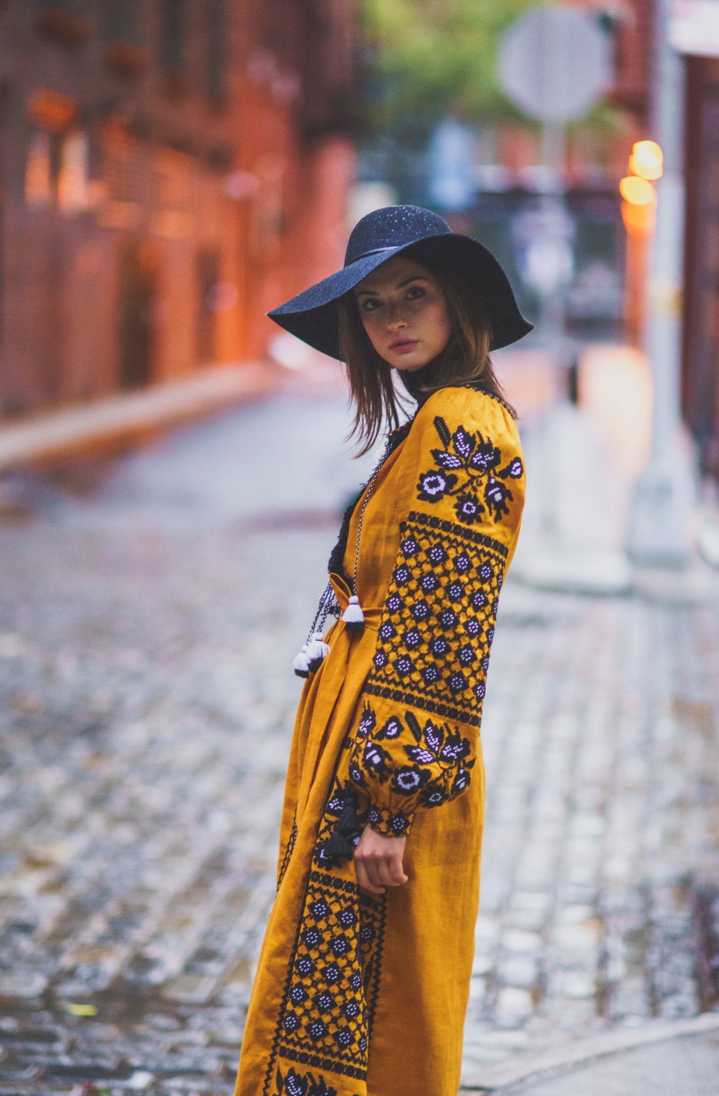 Gold Mustard Midi Dress FOBERINI