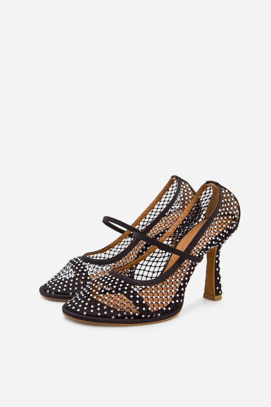 Jerry black leather with white Swarovski crystals pumps KACHOROVSKA