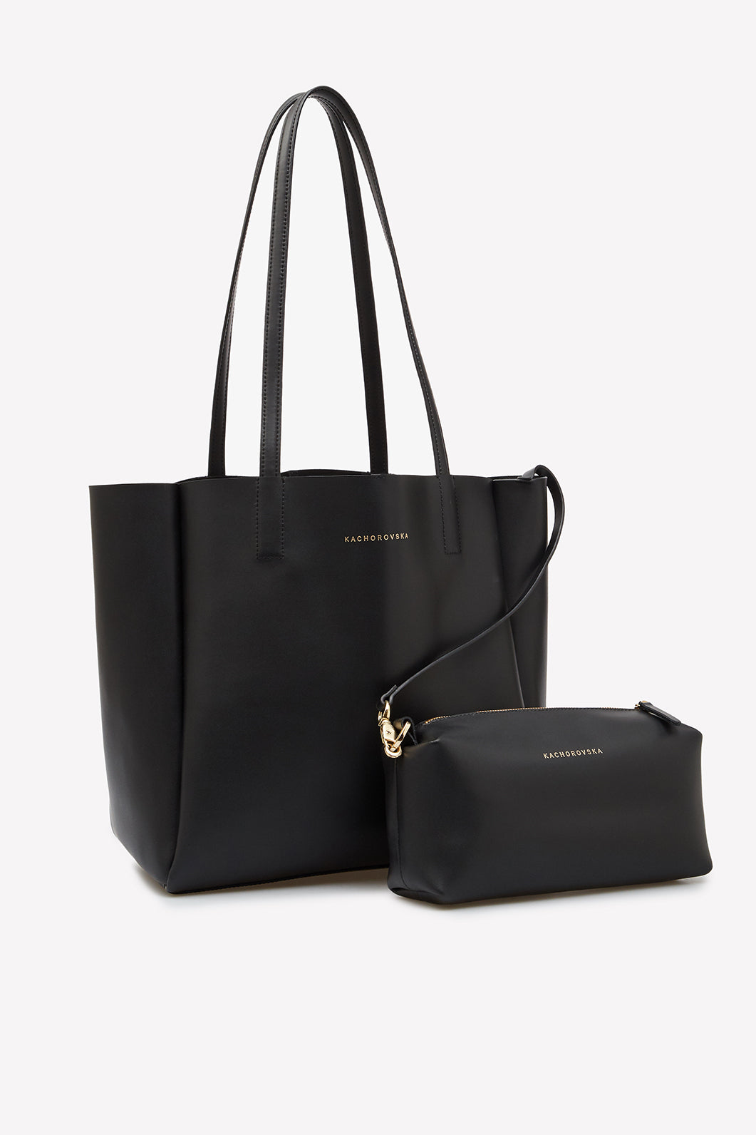 Matilda mini black matte leather shopper bag /gold/ KACHOROVSKA