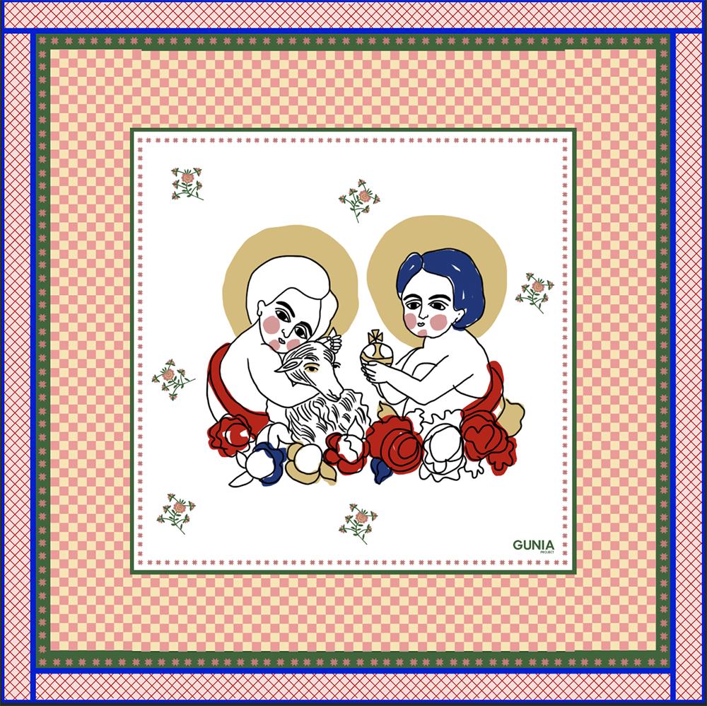 Silk Headscarf with the image of St.John and Jesus GUNIA PROJECT